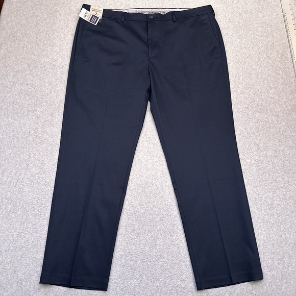 NEW Haggar Iron Free Premium Khaki Mens 40x30 Navy Blue Straight Fit Flat Front - Picture 2 of 9